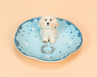 Custom Cute Pet Ring Dish Personalized Pet Lover Gift  Pet Figurine Ceramic Jewelry Holder For Pet Lover Handmade Dog Trinket Dish