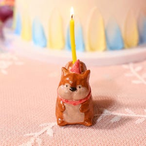 Fox Cake Topper Ceramic Birthday Candle Holder Cute Squirrel Figurine Kidcore Fairytale Animal Autumn Party Cake Bakery Decor Gift