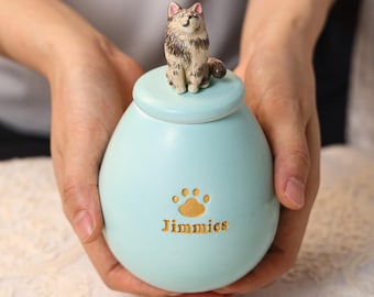 Custom Ceramic Pet Urn Handmade Personalized 31 Colors Forget me not pet Urn Cat urn Dog urn Ceramic Cat Jar Ceramic Urn Keepsake Urn
