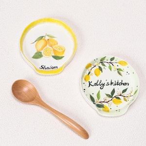 Custom Lemon Spoon Rest Personalized Ceramic Citrus Plate Kitchen Decor Cottagecore Yellow Tray for Cooking Baking Soap Rest Kitchen Dish