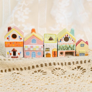 Handmade Miniature Ceramic Houses | Colorful Tiny Cottage Decor | Whimsical Ceramic Village Collection | Cute House Figurines | Perfect Gift