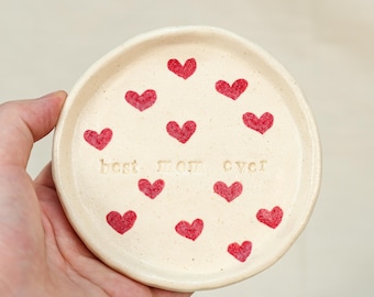 Personalized Red Hearts Ring Dish Custom Handmade Ceramic Trinket Dish Handpainted Pottery Small Tray Housewarming gift Unique Home Decor