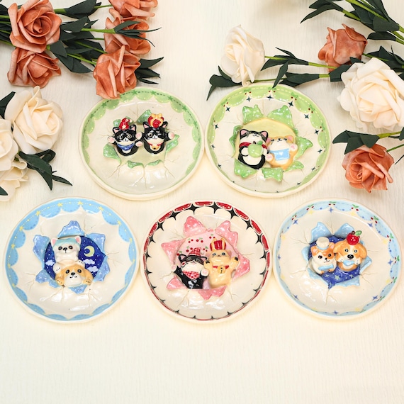 Custom Pet Ring Dish 3D Wall Breakthrough Personalized Cute Kawaii Animal Plate Jewelry Tray Handmade Ceramic Pet Keepsake Pet Lovers Gift