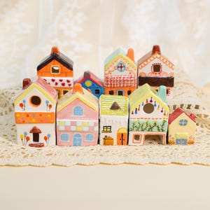 Colorful Handmade Ceramic House Figurines Tiny Ceramic Village Decor Handpainted Miniature Cute Cottage Decor Cozy Unique Housewarming Gift