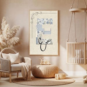 Personalized Nursery Letter Print, Custom Name Poster, Baby Name Wall Art, Kids Alphabet Poster, Neutral Patchwork Letter, Digital Download