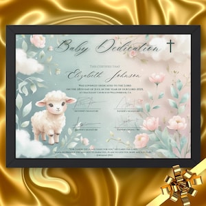 Certificado de Dedicación de Bebé / Tarjeta de Dedicación de Bebé Editable / Plantilla de Certificado de Bautismo / Certificados de Bebé con Diseño de Iglesia