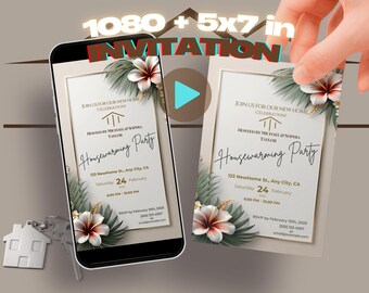 Tropical Housewarming Invitation Template: Elegant New Home (Digital Download)