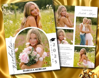 May include: Graduation announcement featuring a young woman in a field of flowers. The announcement includes multiple photos, the text "Graduate Ridgewood High School", "Class of 2025", and the name "Isabella Morgan".