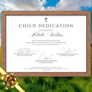 Certificato di dedicazione del bambino 11 x 8,5 pollici - Scheda di dedicazione del bambino modificabile - Modello di certificato di battesimo / Certificati per bambini Design della chiesa