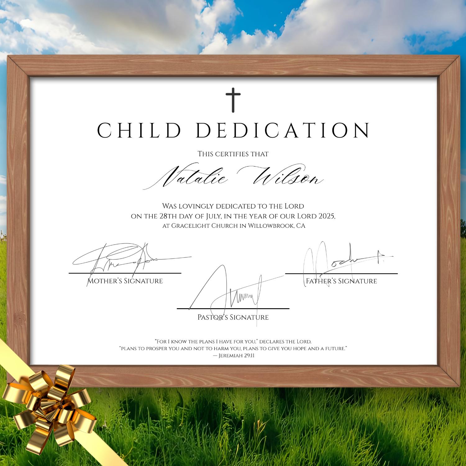 Child Dedication Certificate 11 x 8.5 in - Editable Child Dedication Card - Baptism Certificate Template | Child Certificates Church Design