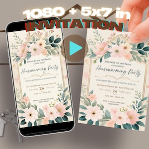 Plantilla de invitación de inauguración de casa digital glamorosa, casa nueva, hogar dulce hogar, invitación de fiesta de inauguración de casa, invitaciones elegantes de inauguración de casa