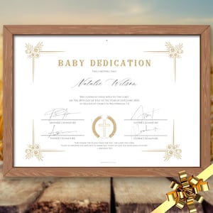 Certificado de Dedicación de Bebé / Tarjeta de Dedicación de Bebé Editable / Plantilla de Certificado de Bautismo / Certificados de Bebé con Diseño de Iglesia