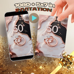 Invito glamour per il 50° anniversario, invito per anniversario di matrimonio in oro rosa, invito stampabile per il 50° anniversario di matrimonio, modello di invito digitale