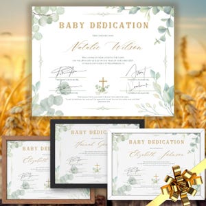 Certificado de Dedicación de Bebé / Tarjeta de Dedicación de Bebé Editable / Plantilla de Certificado de Bautismo / Certificados de Bebé con Diseño de Iglesia