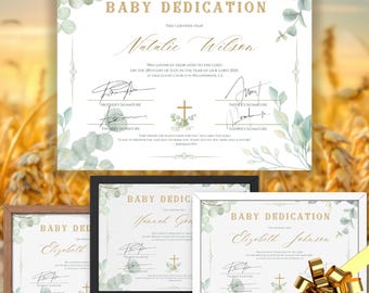 Baby Dedication Certificate | Editable Baby Dedication Card | Baptism Certificate Template | Baby Certificates Church Design