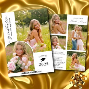 Invitación editable para fiesta de graduación con foto, tarjeta de anuncio para estudiantes de último año, plantilla editable para la clase de graduación de 2025, invitación de graduación con varias fotos
