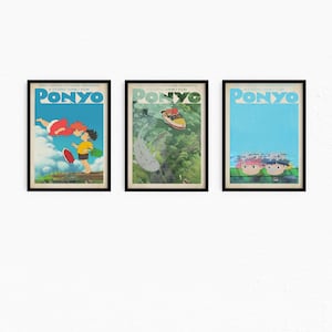 Set Of 3 Ponyo Poster Studio Ghibli Print, Studio Ghibli Poster, Ponyo Print, Wall Art Anime Poster, Hayao Miyazaki Movie
