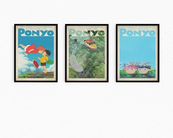 Set med 3 Ponyo-affischer Studio Ghibli-tryck, Studio Ghibli-affisch, Ponyo-tryck, väggkonst Anime-affisch, Hayao Miyazaki-filmen