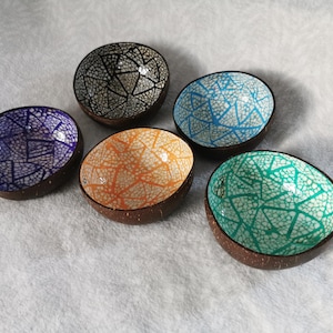 Coconut shells with geometric triangular pattern, inside