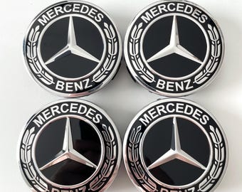 4x Hubcaps 75 mm for Mercedes | Center Caps 75 mm Black for Mercedes-Benz