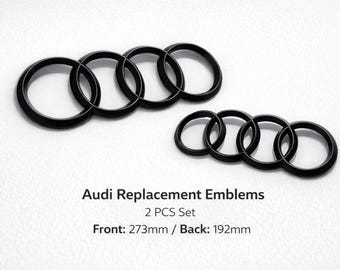 Audi Ringe Emblem Set Front & Heck – 273mm + 192mm – Grill  Kofferraum Logo Schwarz Glanz A3 A4 A5 A6 A7