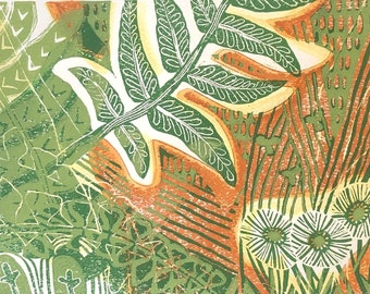 Ferns in the Undergrowth Linocut and Mono Print Original