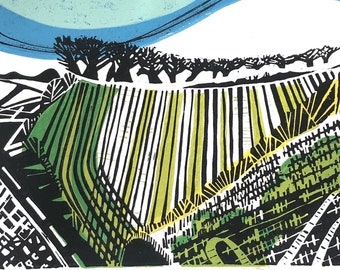 Field of Furrows Linocut Print Original