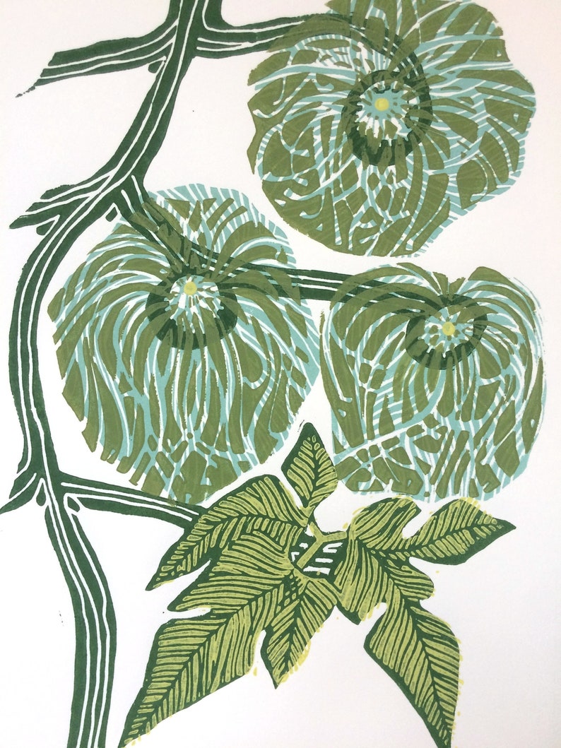 Clematis Linocut Print Original image 3