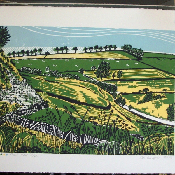 Trail View Landscape Linocut Print Original