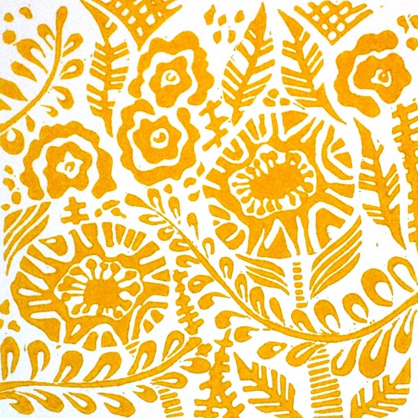 Blithe Linocut Relief Print Original in Mustard Yellow