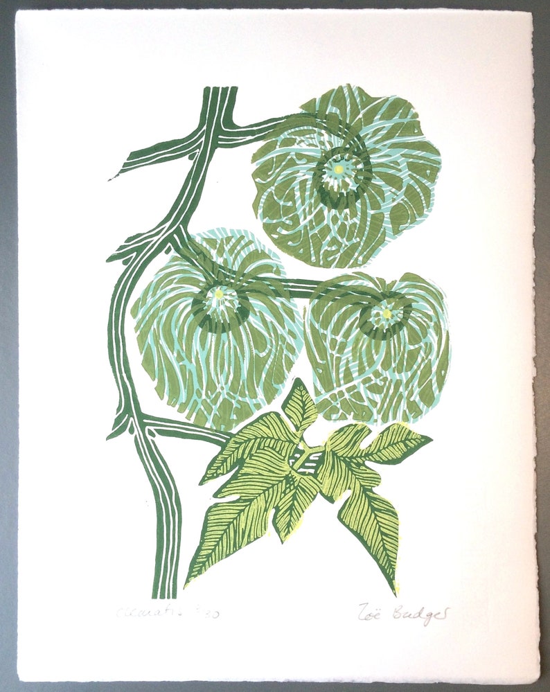 Clematis Linocut Print Original image 1