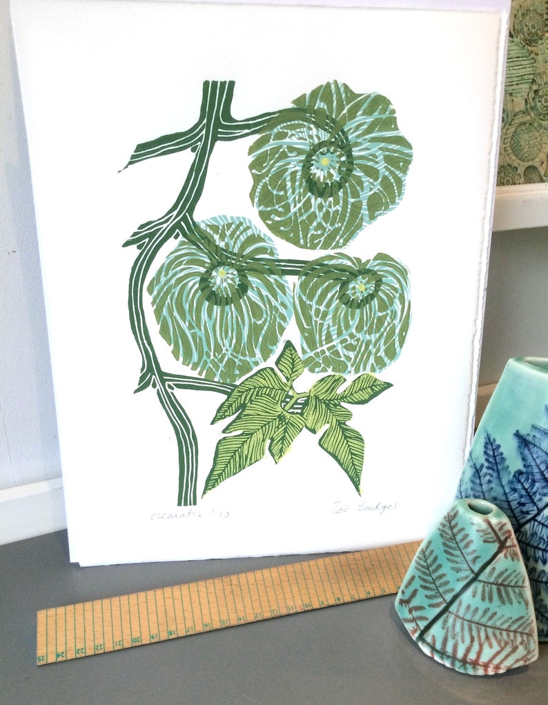 Clematis Linocut Print Original image 2