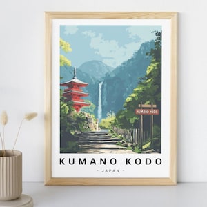 Modern Retro Kumano Kodo Travel Print - Japan Wall Art | Kumano Kodo Pilgrimage Print | Pilgrimage Poster | Travel Art