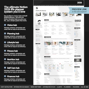 2026 Notion Life Planner | All-in-One Notion Template | Notion Planner Template | Notion Dashboard Aesthetic | Second Brain Digital Planner image 2