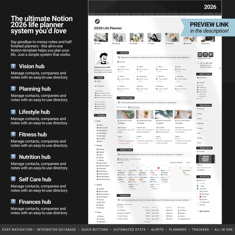 2026 Notion Life Planner | All-in-One Notion Template | Notion Planner Template | Notion Dashboard Aesthetic | Second Brain Digital Planner image 2