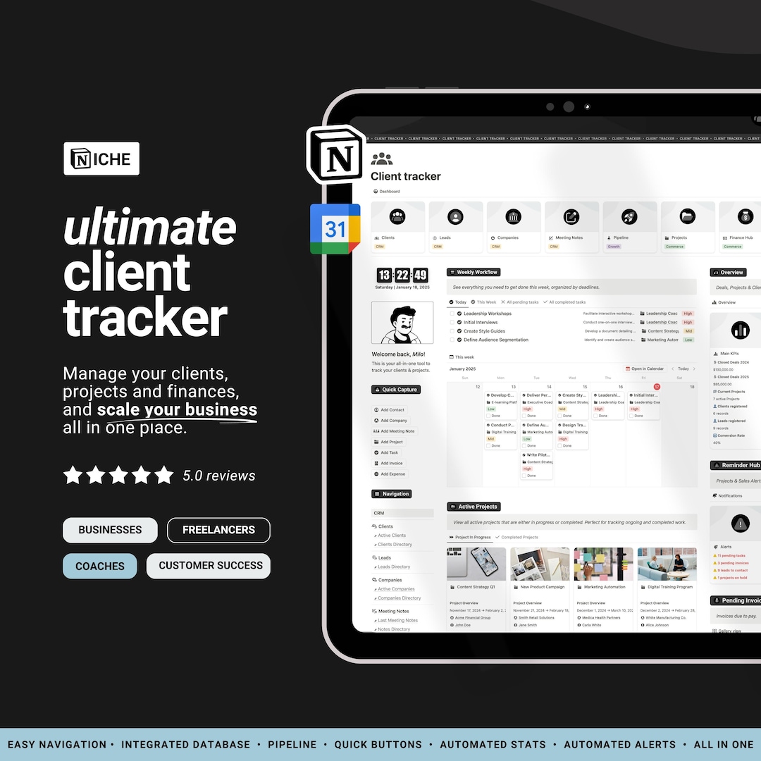 Notion CRM Client Tracker Template | Client Management, Project Tracker ...