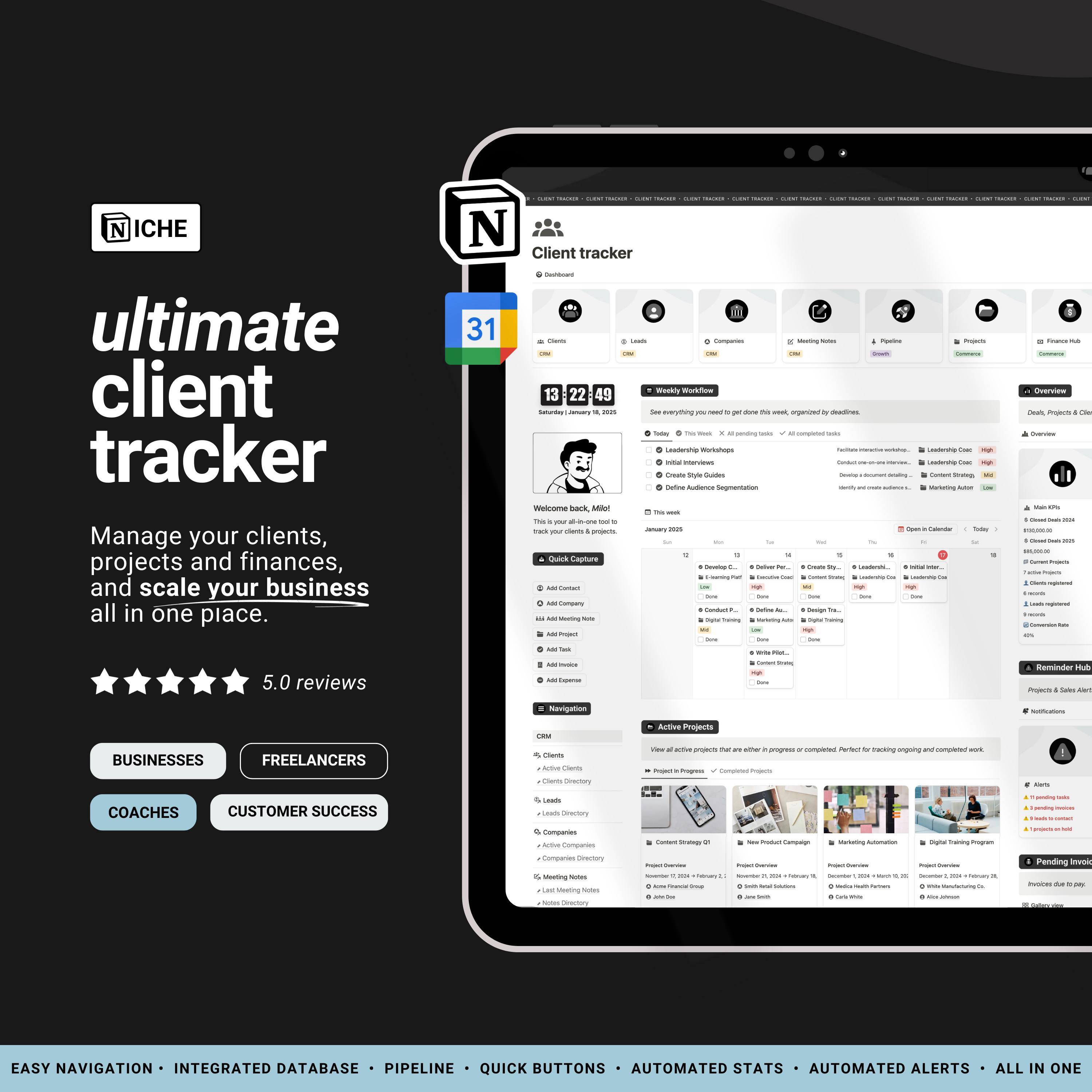 Notion CRM Client Tracker Template | Client Management, Project Tracker ...