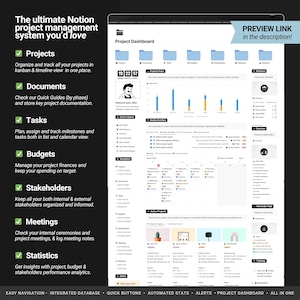 All-in-One Notion Project Management Dashboard | Project Tracker, Task Tracker & Work Planner | All-in-One Business Notion Template image 2