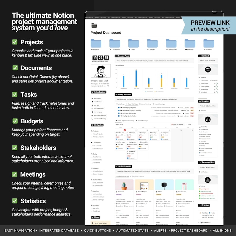 All-in-One Notion Project Management Dashboard | Project Tracker, Task Tracker & Work Planner | All-in-One Business Notion Template image 2