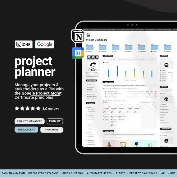 All-in-One Notion Project Management Dashboard | Project Tracker, Task Tracker & Work Planner | All-in-One Business Notion Template