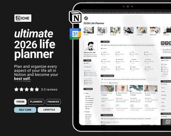 Planificador de vida Notion 2026 / Plantilla integral Notion / Plantilla de planificador Notion / Panel de control estético Notion / Planificador digital Second Brain