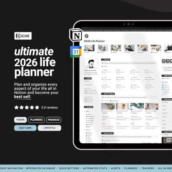 2026 Notion Life Planner | All-in-One Notion Template | Notion Planner Template | Notion Dashboard Aesthetic | Second Brain Digital Planner