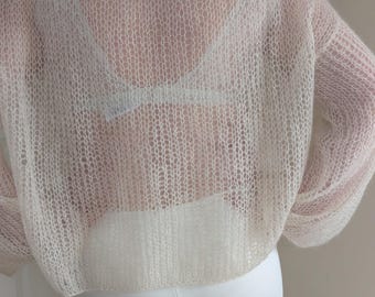Hand Knit Mohair Sweater: Champagne Oversized Turtleneck Pullover