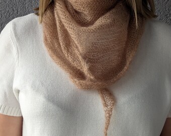 Knitted Silk Mohair Scarf Hand, Lightweight Sheer Baktus