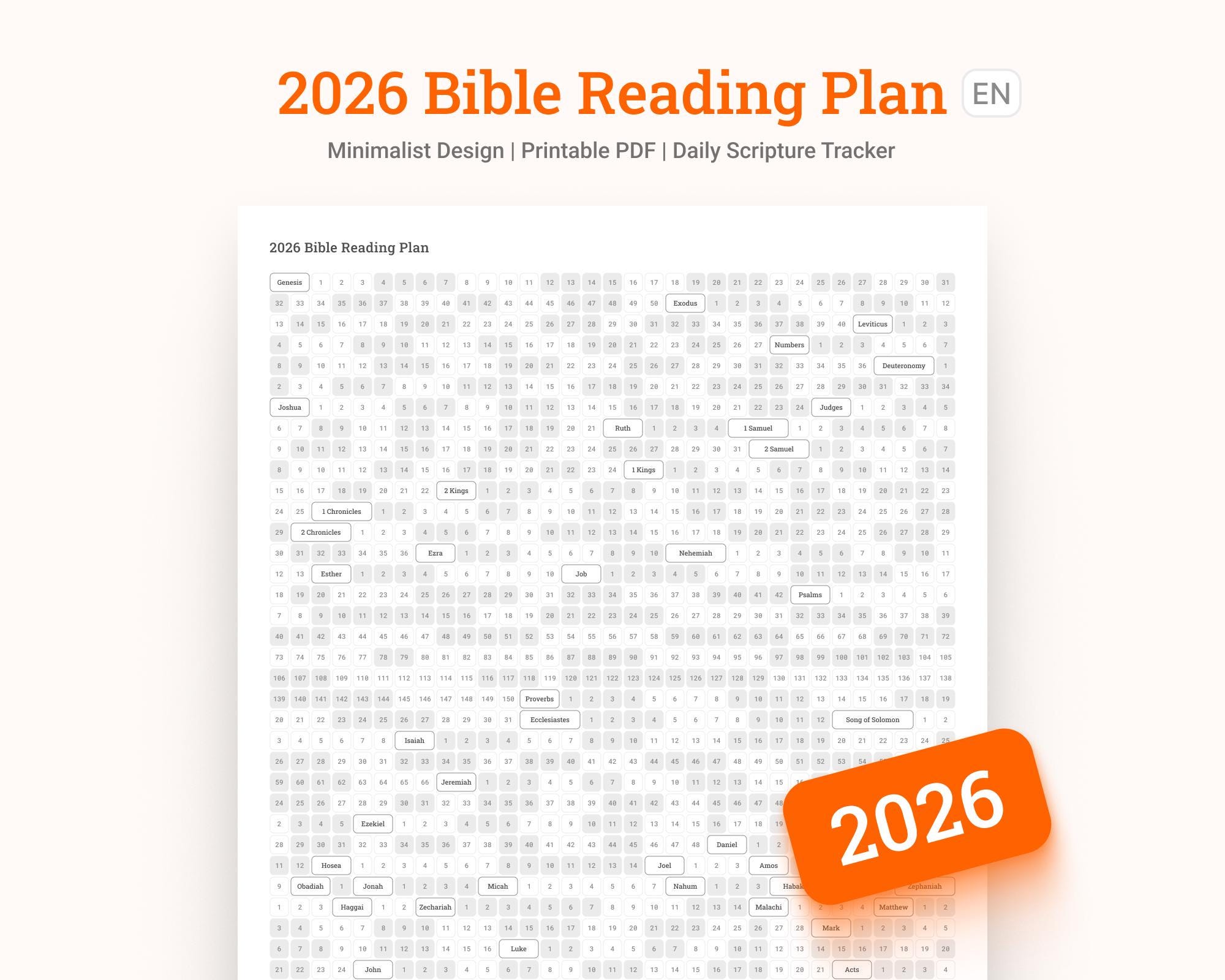 2026 Bible Reading Plan | Single Page | Minimalist Design | Daily ...