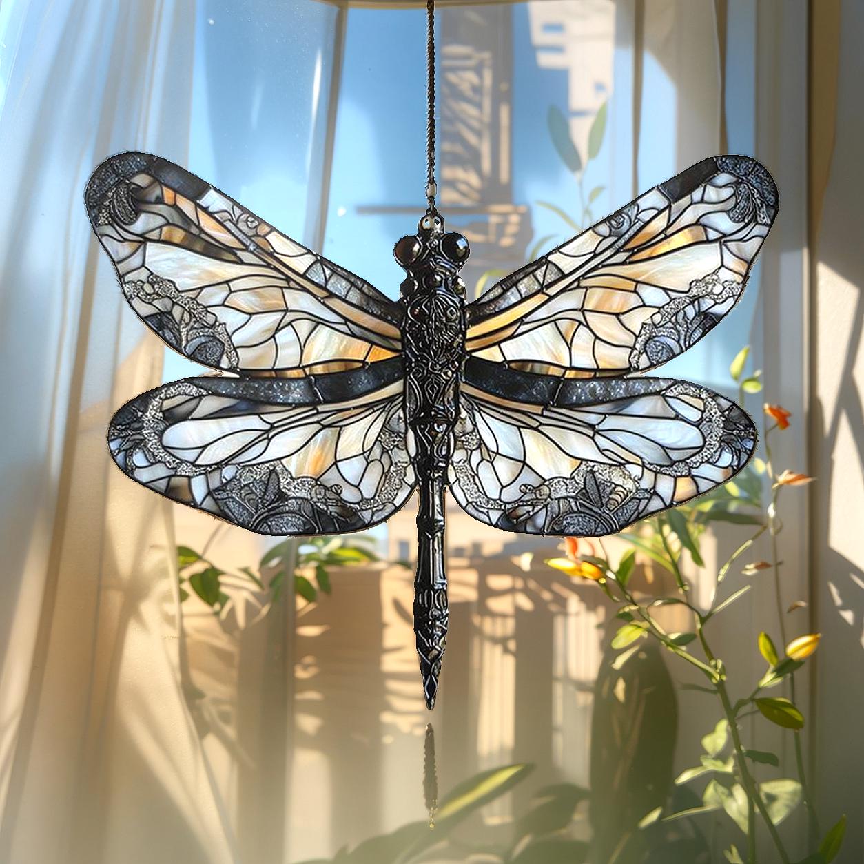 TNUW トンボ 花 ステンドグラス ウィンドウハンギング 自然 トンボ