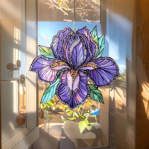 Iris Flower Glass Suncatcher, Flower for Lovers Gift, Window Decor