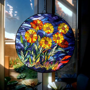 Marigold Faux Stained Glass Suncatcher - Vibrant Flower Window Hanging - Nature Inspired Ornament - Garden Lover’s Home Decor Gift