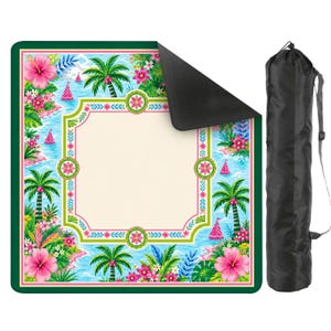 Tapete de Mahjong Palm Beach, tapete de juego con fichas de diseño floral tropical, mantel de Mahjong con hibiscos y veleros, regalo para amantes del Mahjong.