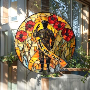 Ereraam hangend veteraan – rode klaprozen militaire soldaat Suncatcher